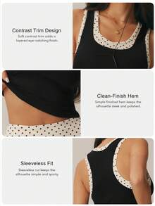 Sodalemon Women's Polka Dot Colorblock Fitness Sports Tank Top, Removable Padded Cups, Racerback, Training Casual Yoga Workout Apparel - Black - View 3