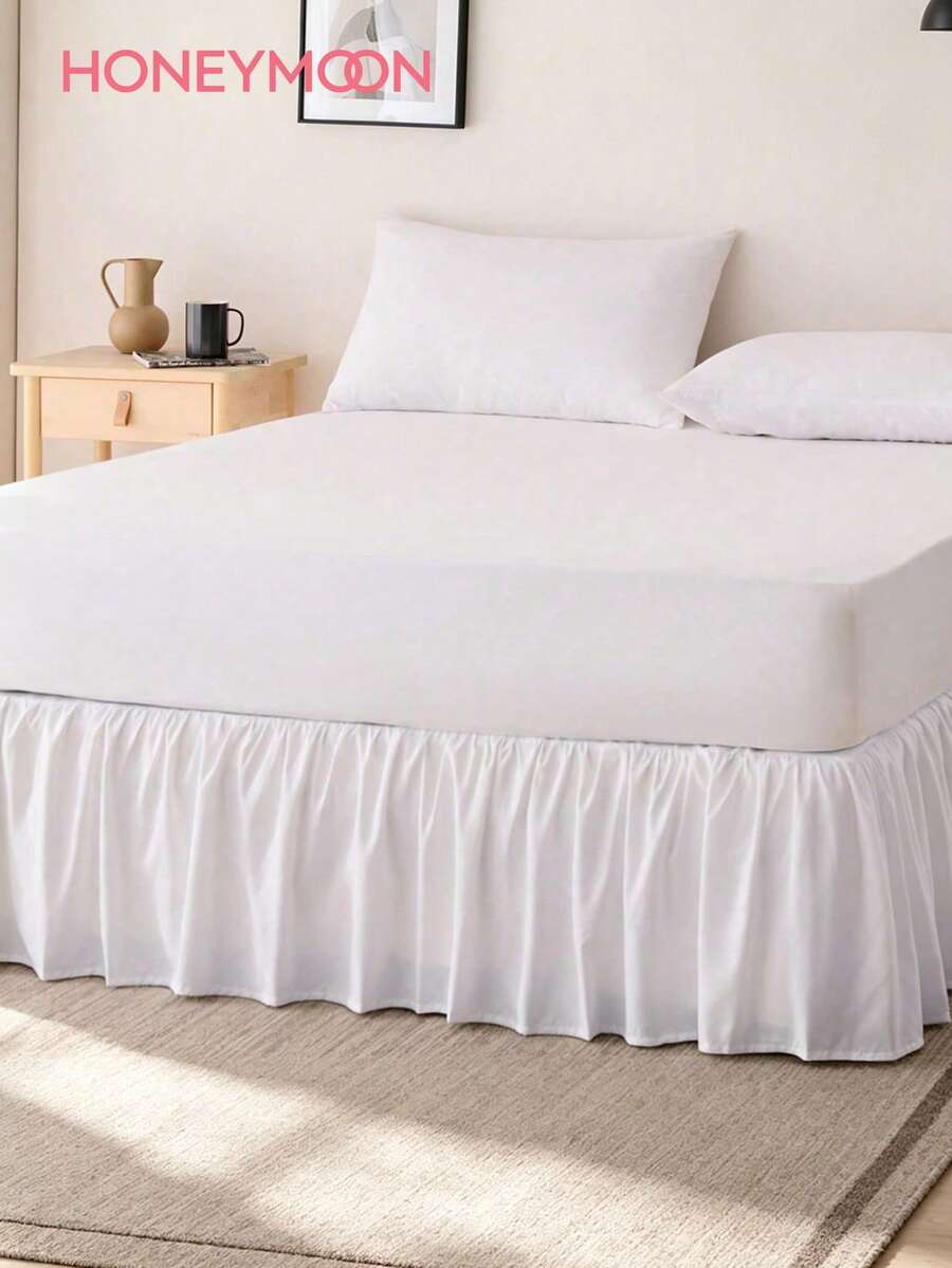 HONEYMOON 1pc Basic Lightweight Ruffle Bed Skirt, Classic Style, Soft & Fashionable, 100% Microfiber Material, 16 Inch Drop, Suitable For Home Bedding, School Dorm, Back To School Essential, White - White - View 1