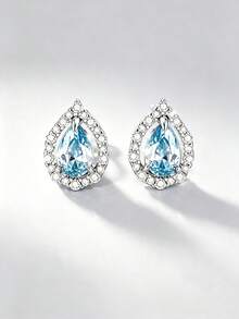 Conjunto de Joias de Prata Esterlina S925 Luxuoso e Requintado com Colar, Brincos e Pulseira em Formato de Gota Azul Cintilante, Design Elegante, Presente Atencioso para Namorada ou Melhor Amiga, Joias de Alta Qualidade Adequadas para Uso Diário - Prata - Visão 3