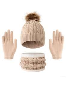 3pcs/Set Autumn/Winter Knitted Children's Hat Set - Multicolor - View 15