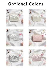Personalized Custom Name Quilted Makeup Bag, Heart And Bow Embossed Cosmetic Pouch, Zipper Travel Storage Bag, Sanitary Napkin Bag, Custom Gift For Women - Multicolor - View 6