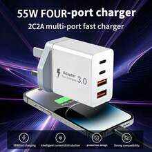 55W PD&QC 4-In-1 Fast Wall Charger UK Plug, 2USB-C+2USB-A Multi-Port Adapter, Compatible With IPhone 17/16 All Series And Models - UK Plug(220-240V) - View 1