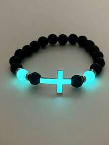 1 Volcanic Stone Luminous Bracelet, Multi Colored Luminous Cross Bead Jewelry, Graduation Season Back To School Season Birthday Gift - Multicolor - View 4