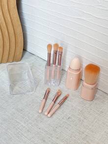 8PCS Makeup Brush Set, Portable Cosmetic Brush Kit With Face Eye Concealer And Eyeshadow Brushes, Complete Beginner Makeup Tool, For Travel Set, Daily Makeup, And On-The-Go Touch-Up - Pink - View 6