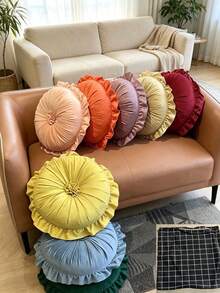 1pc/6pcs Solid Color Ruched Velvet Pumpkin Throw Pillow, Pleated Round Decorative Cushion, Soft Thickened Seat Pad, Floral Ruched Design, Elastic Filling For Pressure Relief, Suitable For Sofa, Windowsill, Bedroom Indoor Home Decor - Multicolor - View 12