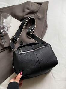 Extremely Simple And Elegant Versatile Fashionable Texture Shoulder Bag, Detachable Shoulder Strap, Multiple Zippered Pockets, Suitable For Commuting - Black - View 10