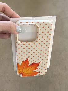 1 Piece - Polka Dot Maple Leaf Pattern, Large Hole Leather Texture Anti-Slip Phone Case, Made Of TPU Material. Can Be Given As A Holiday Gift. Suitable For 11, 12, 13, 14, 15, 16 Pro/Pro Max/14, 15, 16 Plus/17 Models. Suitable For Both Men And Women. - Beige - View 4
