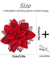 1/10/20/30pcs Shiny Gold Christmas Flower Decor Clips, DIY Holiday & Seasonal Decoration, Suitable For Weddings, Christmas Trees And Parties, Easy To Install, Durable - All Red - View 5