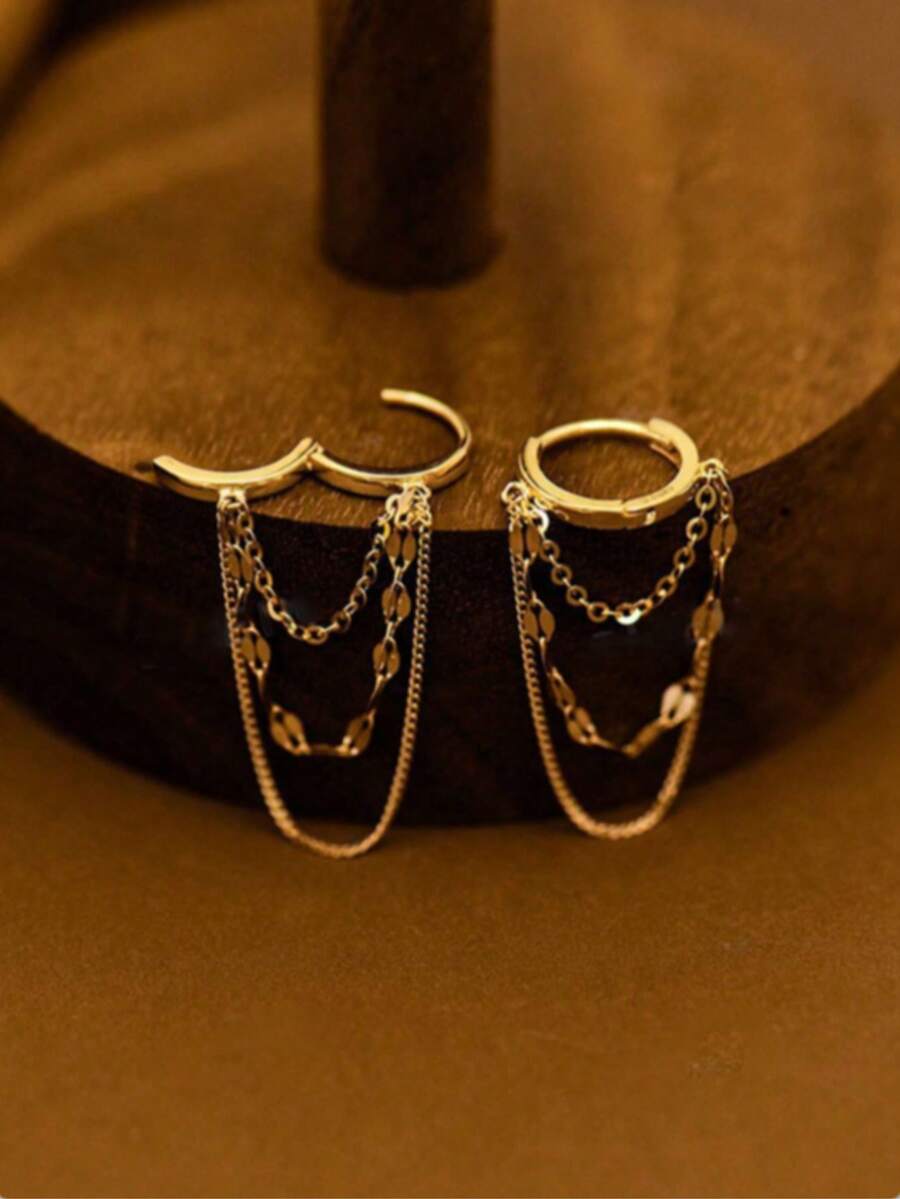 1 Pair Exquisite Stainless Steel Chain Earrings, Suitable For Women And Girls, Fashionable Daily Wear, Gift For Her - Tassel Earrings - View 1