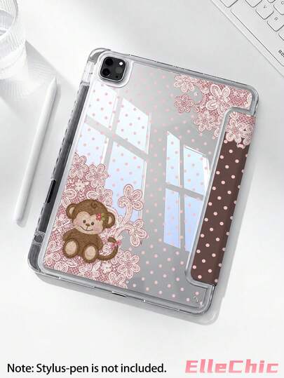 Fluffy Dots & Cute Monkeys Protective Case Compatible With IPad Air 8(M4)2026(11-Inch), Air 4/5 10.9 Inch, 7/8/9th 10.2 Inch, Built-In Pencil Slot Compatible With Samsung Tab S6 10.4 Inch, Compatible With Kindle 11th Gen(2022/2024), Kindle Clara 2E, Clara Colour, Clara BW (6-Inch) And Libra Colour (7-Inch),Cute Girly And Stylish Design, Birthday And Holidays.