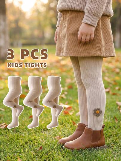3 Pairs Autumn Style Children Girls Baby Kids Tights, Casual Cute Pastoral Versatile