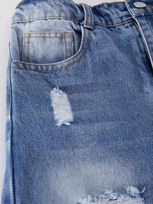 Tween Boy Casual Washed Distressed Wide Leg Denim Jeans - Dark Wash - View 4