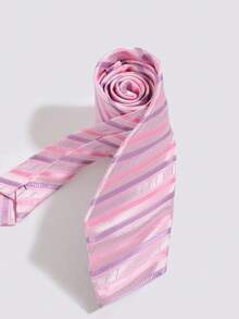 1pc Pink Purple Gradient Diagonal Stripe Satin Tie, Men's Business Formal Suit Tie - Multicolor - View 3