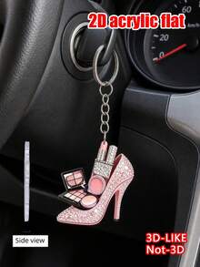 2d Flat Acrylic High‑Heel Shoe Makeup Keychain, Rose Red Rhinestone Studded Sparkly Charm For Backpack Phone Handbag Car Key, Cute Girls Gift For Birthday Back‑To‑School Teacher'S Day Halloween, Note: 2d Flat Not 3d - One Size Fits All - View 10