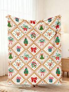 1pc Christmas Print Blanket, Holiday Bedding, Comfortable Warm Christmas Throw, No Shedding Easy Care, Soft Plush, Home Textile, Sofa Bedroom Living Room Multi-Purpose Blanket, Holiday Decor Blanket, Christmas Room Decoration, Christmas Bedding Gift - Multicolor - View 3