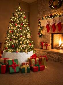 1pc Adjustable White Vertical Striped Christmas Tree Skirt With Clips, Soft Plush Tree Stand Ring Cover, Luxury Snowy Style Christmas Tree Skirt, Suitable For Indoor Artificial Christmas Tree Holiday Decoration - Christmas Tree Skirt - View 5