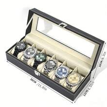 6-Slot Lockable Transparent Glass Top Watch Storage Box, Large Capacity Unisex Black PU Leather Jewelry Watch Display Organizer - Multicolor - View 3
