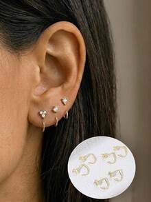 CIZME 3pcs 14K Earrings Backless Half Hoop Huggie Earrings Or Women Featuring Open Hoop Design Non-Tarnish Sleep Friendly Jewelry Charm Earring Hoop Gift - Golden and Silvery - View 5
