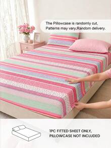 HONEYMOON 1pc Printed Fitted Sheet - 100% Polyester Fabric Colorful Striped Print Mattress Cover, Fits 9-12 Inch Deep Pocket, Wrinkle-Resistant - T F Q K Sizes Suitable For Home And Dorm - Multicolor - View 2