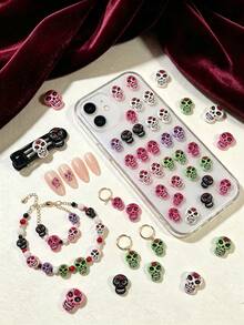 10-60pcs Skull Resin Charms, DIY Accessories, Flatback Cabochons For Jewelry Making, Hair Clips, Phone Case, Scrapbooking Decoration Supplies - Multicolor - View 3