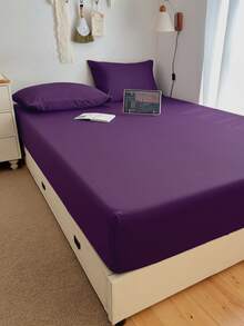 Violet 素色親膚磨毛床單套組 (1件床單+2件枕套)，適用於臥室與客房，四季皆宜，可機洗，深綠色/藍色/深棕色/酒紅色/淡黃色/咖啡棕色/淺灰紫色/白色 - 紫羅蘭色 - 查看 9