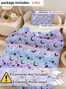 2PCS Gradient Purple Blue Halloween Bat Duvet Cover Set For Children Beds Crib Giving Gifts During Holidays (No Filling Material) 100% Polyester - Multicolor - View 6