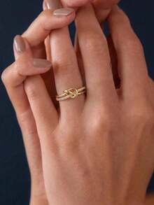 1pc S925 Sterling Silver Inlaid Synthetic Zirconia Heart Line Design Women's Ring, Elegant Elegant Women's Daily Wear Quality Jewelry - Yellow Gold - View 9