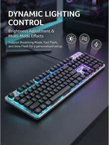 Acer Kombo Keyboard dan Mouse Berkabel OCC205 - Keyboard dan Mouse Mekanik dengan Tutup Tombol Bulat Bergaya Punk - Pencahayaan Pernapasan Pelangi - Rollover 26 Tombol - Cocok untuk PC/Laptop - Versi Bercahaya - View 5