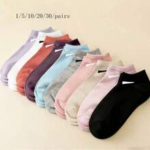 1/5/10/20 Pairs Women's Solid Candy Color Boat Socks, Breathable Sweat-Absorbing Invisible Socks, Suitable For Daily Wear, Sports, College Style, All Seasons, Random Colors - Multicolor - View 10