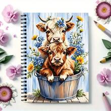 Highland Cow Floral Notebook, 2 Cows Notebook, 30 Sheets/60 Pages Lined Blank Notebook, Journal, Ideal Gift For Back To School And Christmas - A5 - View 5