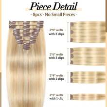 18/613 Clip In Hair Extensions Human Hair 8 Pcs Per Set With 18 Clips Double Weft 18/613 Remy Human Hair Extensions Clip Ins For Women Natural Human Hair Clip In Brazilian Human Hair Extensions - S18/613 - View 4