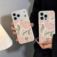 1pc TPU Material Soft Healing Versatile Pink & Green Floral Pattern Phone Case Compatible With IPhone 17 Pro Max/17/16 Pro Max/15/13/12/11/ S20 FE/A15/S24/A55/ Note 11/Note 12/Note 13 Pro Full Coverage Anti-Drop Soft Shell Protective Cover - White - View 5