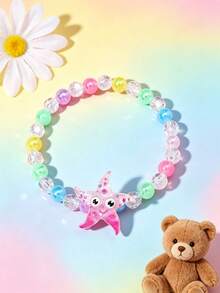 5pcs Children's Ocean Style Beaded Bracelet Set, Cute Seahorse Shell Octopus Starfish Fish Cartoon Pendant Bracelets, Colorful Beaded Elastic Wristbands For Girls, Baby Party Gift Accessories - Multicolor - View 8
