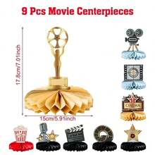 AFYPRTY 9 Pcs Movie Themed Honeycomb Centerpieces Paper Table Decorations Cinema Party Supplies For Tabletop Decor Oscar Themed Celebration Events - Style 1 - View 6
