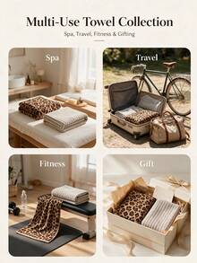 4PCS|Leopard Print + Striped Bath Towel Set, Coral Fleece Fabric, Soft & Skin-Friendly, Absorbent, Luxury Home Decor, Suitable For Bathroom Decoration, Travel Gift - Multicolor - View 10