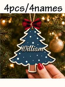 Custom Rustic Christmas Tree Name Ornament, Personalized Wooden Hanging Decor, Customized Xmas Tree Decoration For Home, Customizable Name Family Christmas Keepsake, Holiday Gift, Festive Room Decor, Christmas Decoration, Gifts For Family And Friends - Style C - View 12