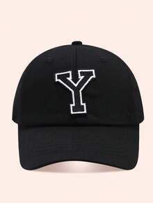 1pc Letter Baseball Cap, Sun Hat For Boys And Girls, Suitable For Outdoor And Daily Use - Large Black Label - Black Cloth Hat - View 53