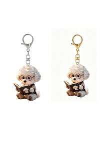 2D平面可愛白色馬爾濟斯狗造型包飾吊飾－棕色，可愛壓克力狗造型裝飾品，貴賓狗伴侶吊墜，適用於錢包、背包、汽車，我的包包搭配臘腸狗伴侶，寵物愛好者禮物，汽車配件，趣味裝飾品，光滑觸感，2D平面，戶外裝飾，派對裝飾，返校時尚裝飾禮物，紀念品，完美的返校禮物 - 彩色 - 查看 17