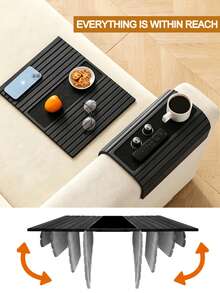 Baofeng 1pc Wooden Sofa Armrest Tray Foldable Portable Couch Arm Tray Waterproof Easy-Clean Arm Chair Table Tray Anti-Slip Breakfast Tray Multifunction Suitable For Blankets Tables Chairs Carpet Bed For Phones Snacks Remote Control Coffee Christmas Gift - Black - View 2