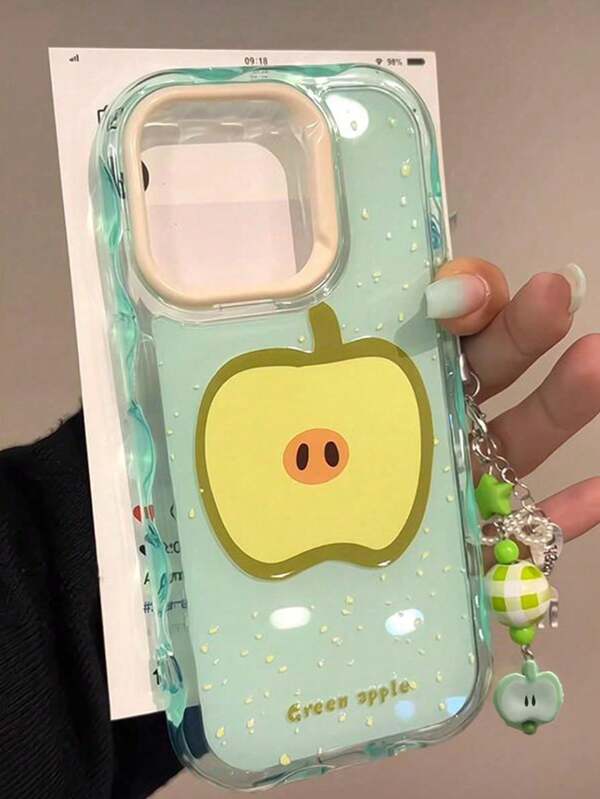 1pc Minimalist Green Apple Phone Case Compatible With IPhone 16 Pro Max/16 Pro, Korean Ins Style New 15/14 Niche Creative Premium 13 Cute Cartoon 11/12 Girly, Compatible With IPhone 17 Pro Max 17 Pro 17 17 Air Green Apple With Lanyard Smartphone Protective Shell