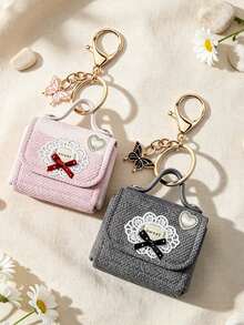 Mini Coin Purse Keychain With Sweet Lace Bow Heart,Butterfly Charm Earbud Pouch Bag,Small Storage Wallet,Bag Pendant,For Change,Earphone,Coin,Lipstick - Multicolor - View 2