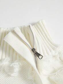 Premium 3D Tassel Knit Cardigan With Diamond Jacquard, High Neck, Double Zipper, Loose Fit, Niche Design Sweater Jacket For Men And Women, Spring/Autumn - White - View 4
