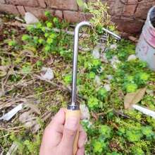 1pc Durable Stainless Steel V-Shaped Double Hook Weeder With Ergonomic Solid Wood Handle, Efficient Weeding Tool For Lawn Care - Multicolor - View 7