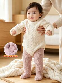 1pc Baby Thickened Thermal Lined Tights, Solid Color, Warm And Comfortable, Suitable For Winter, Below 5°C - Multicolor - View 24