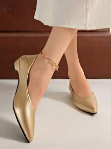 Vintage Brown Pointed Toe Flat Shoes Women New French Style Colorblock Low Vamp Hidden Heel Flat Shoes All Season - Gold - View 7