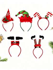 1/5 Piece Classic Christmas Headband - Holiday Party Accessory With Santa, Reindeer, Christmas Tree Design - Durable Plastic Construction, Non-Electric, Feather-Free Seasonal Headband - Headband - View 2