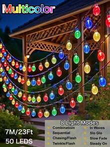 Outdoor Solar Crystal Ball Light String, 20/50/100 LED, IP65 Waterproof Fairy Tale Light, 8 Modes, Automatic On/Off, Suitable For Garden, Courtyard, Party, Wedding, Party, Christmas, Halloween, Holiday Decoration - Purple/Warm White/White/Color - Solar String Lights - View 21
