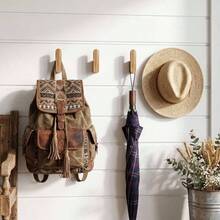 2pcs Solid Wood Wall Hooks, Strong Load-Bearing Wooden Coat Hooks, Minimalist Wall Hat Rack And Towel Rack, Space-Saving Entryway Storage Accessories, Suitable For Bathroom, Bedroom And Home Decor - View 5