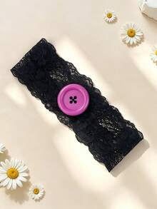 1pc New Women's Fashionable Style Dopamine Color Large Button Lace Headband, "Ins" Style, Openwork Lace Headscarf, Hair Accessory . - Multicolor - View 16