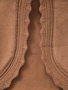 Baby Girl Solid Color Fashion Elegant Hollow Lace Knit Cardigan Shawl, Suitable For All Seasons, Spring, Autumn, Winter, Daily Wear, Outings, Travel, Vacation - Brown - View 4